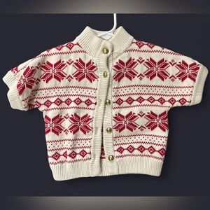 Janie and Jack Red and Cream Knit Cardigan